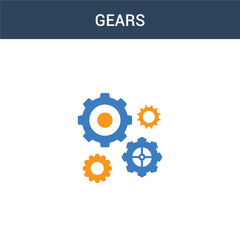 two colored Gears concept vector icon. 2 color Gears vector illustration. isolated blue and orange eps icon on white background.