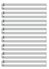Sheet music for piano. Music note stave with treble and bass clef a4 sheet. Real size for print. Vertical music books. Five-line staff with treble clef. Vector Illustration on isolated white.
