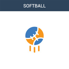 two colored softball concept vector icon. 2 color softball vector illustration. isolated blue and orange eps icon on white background.