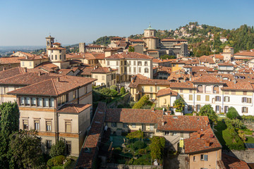 Fototapeta na wymiar Aerial view of the old town of Bergamo, Italy