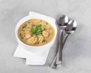 Bean soup-puree in a bowl on a light background