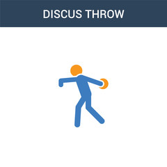 two colored discus throw concept vector icon. 2 color discus throw vector illustration. isolated blue and orange eps icon on white background.