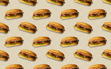juicy sandwich on a beige background pattern