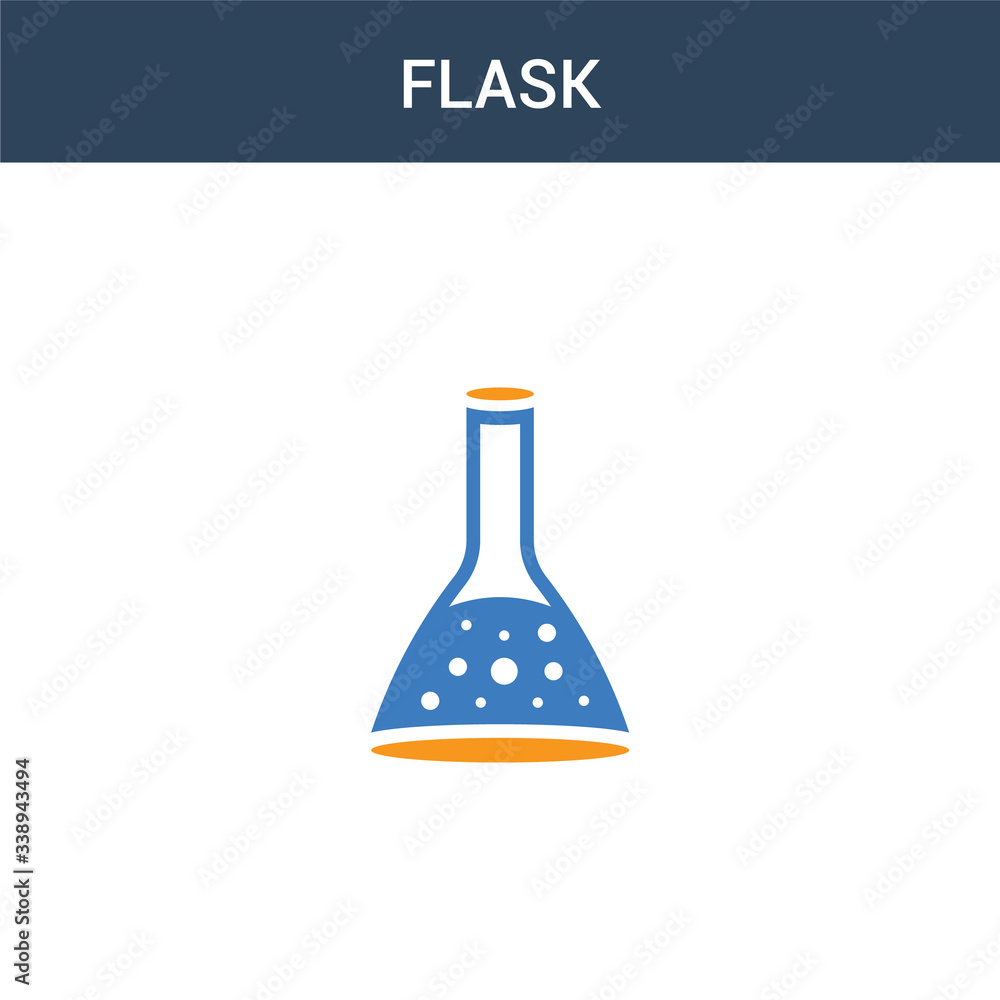 Poster two colored flask concept vector icon. 2 color flask vector illustration. isolated blue and orange e