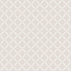 Motif d& 39 ornement de vecteur subtil. Modèle sans couture minimaliste avec losanges, formes d& 39 étoiles, grille délicate, maille, treillis. Texture de fond géométrique abstrait dans des couleurs blanches et beiges. Répéter la conception
