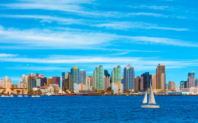 Skyscrapers of San Diego Skyline waterfront and harbor, CA