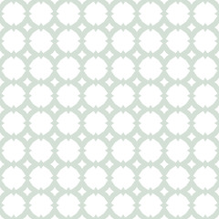 Vector ornamental seamless pattern with carved grid, lattice, mesh, net, repeat geometric tiles. Elegant white and green ornament in Arabian style. Simple abstract background. Subtle texture design