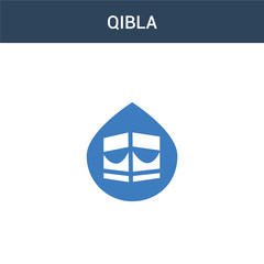 two colored Qibla concept vector icon. 2 color Qibla vector illustration. isolated blue and orange eps icon on white background.