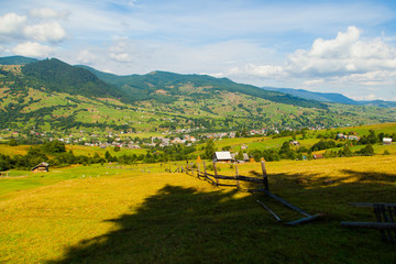 Nature in the mountains, beautiful mountain landscapes, Carpathians, village in the mountains, mountain pasture