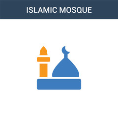 two colored Islamic Mosque concept vector icon. 2 color Islamic Mosque vector illustration. isolated blue and orange eps icon on white background.