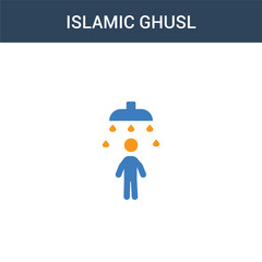 two colored Islamic Ghusl concept vector icon. 2 color Islamic Ghusl vector illustration. isolated blue and orange eps icon on white background.