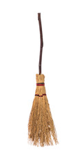 old wooden broom isolated on white background