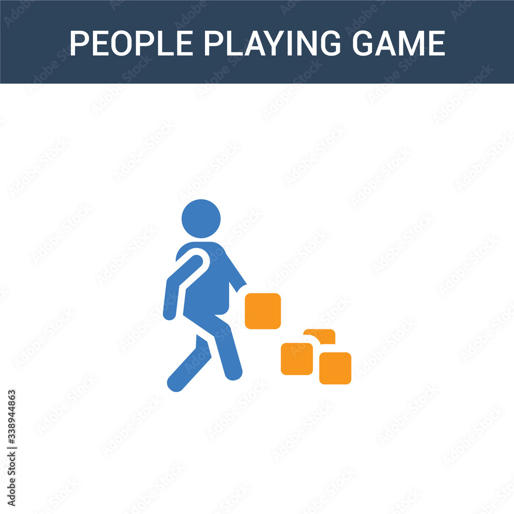 Poster two colored people playing game concept vector icon. 2 color people playing game vector illustration