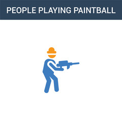 two colored People playing Paintball concept vector icon. 2 color People playing Paintball vector illustration. isolated blue and orange eps icon on white background.