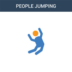 Fototapeta na wymiar two colored People Jumping concept vector icon. 2 color People Jumping vector illustration. isolated blue and orange eps icon on white background.