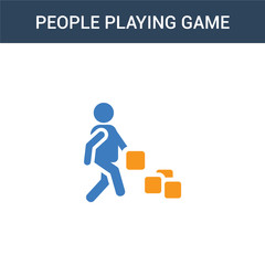 two colored People playing Game concept vector icon. 2 color People playing Game vector illustration. isolated blue and orange eps icon on white background.