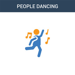 two colored People Dancing concept vector icon. 2 color People Dancing vector illustration. isolated blue and orange eps icon on white background.