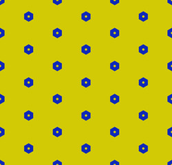 Vector minimalist geometric seamless pattern with small hexagons. Colorful funky style texture. Bright colors, lime green and electric blue. Retro 80-90's fashion background. Repeat minimal design