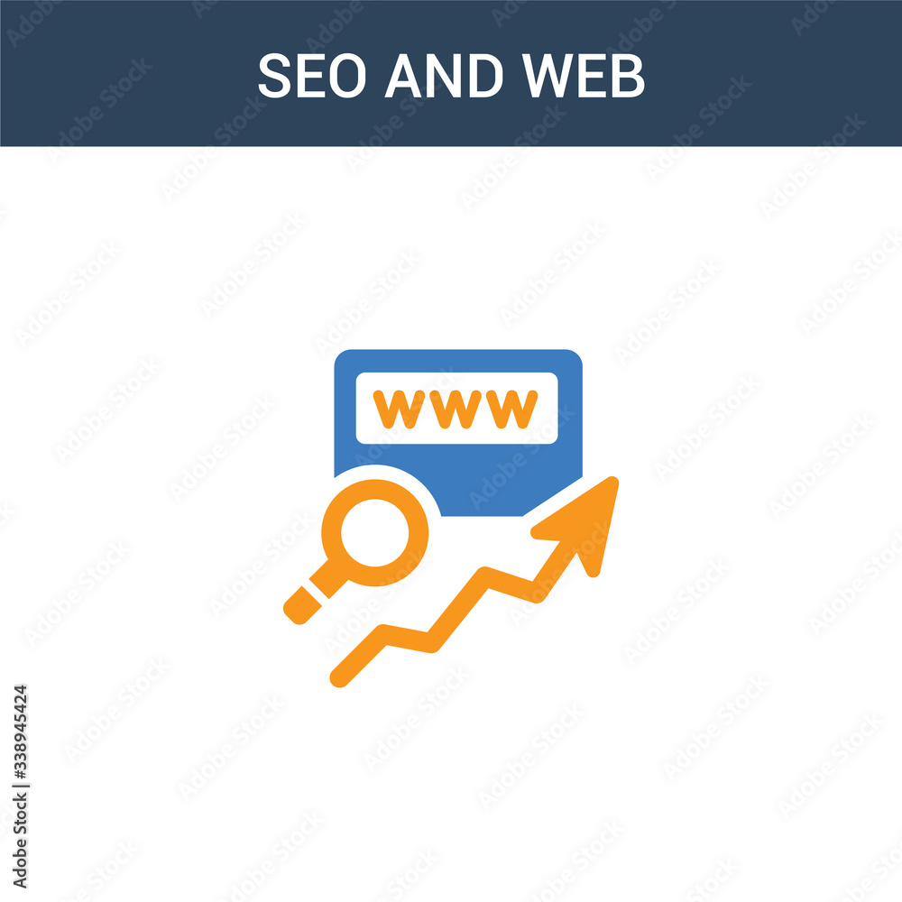 Poster two colored seo and web concept vector icon. 2 color seo and web vector illustration. isolated blue 
