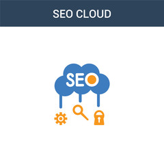 two colored SEO Cloud concept vector icon. 2 color SEO Cloud vector illustration. isolated blue and orange eps icon on white background.