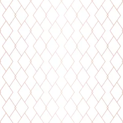 Peel and stick wall murals Rhombuses Rose gold lines pattern. Vector geometric seamless texture. Pink and white ornament with delicate grid, lattice, net, rhombuses, thin lines. Abstract graphic background. Premium repeatable design