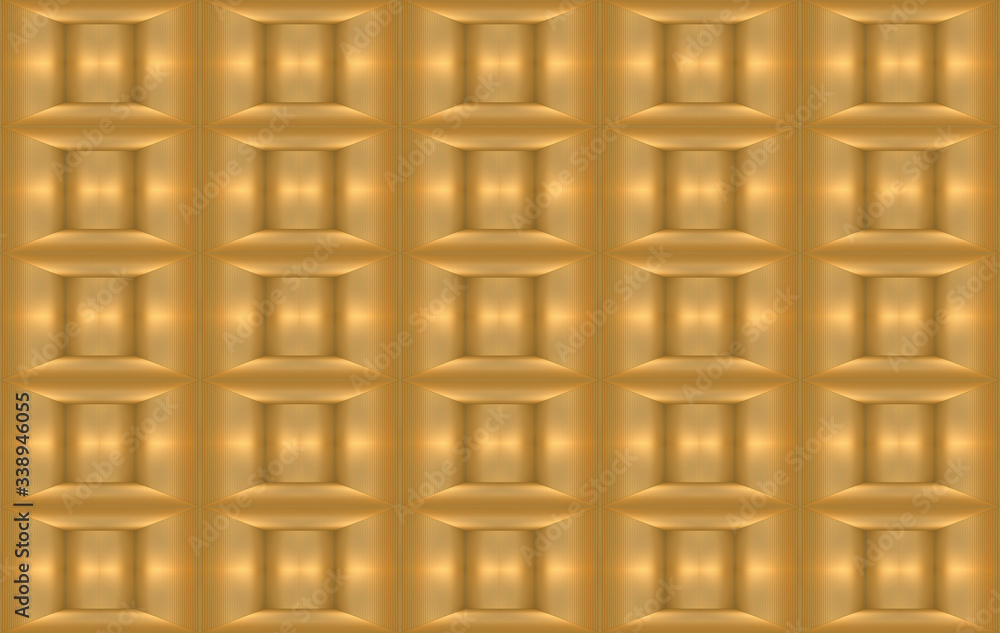 Poster 3d rendering. seamless luxurious gold square grid pattern wall texture background.