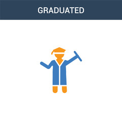 two colored Graduated concept vector icon. 2 color Graduated vector illustration. isolated blue and orange eps icon on white background.