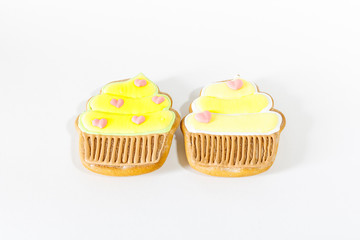 Gingerbread in the form of cakes on a white background. Holiday sweets