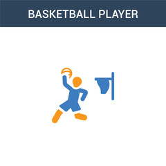 two colored Basketball player concept vector icon. 2 color Basketball player vector illustration. isolated blue and orange eps icon on white background.