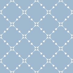 Vector geometric floral seamless pattern with delicate grid, net, mesh, lattice, flower shapes. Subtle abstract light blue and white background. Elegant ornament texture.  Minimal repeatable design