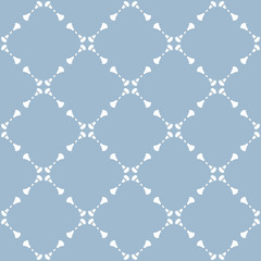 Fototapeta premium Vector geometric floral seamless pattern with delicate grid, net, mesh, lattice, flower shapes. Subtle abstract light blue and white background. Elegant ornament texture. Minimal repeatable design