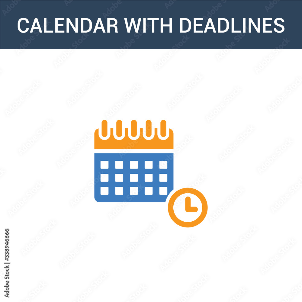 Poster two colored calendar with deadlines concept vector icon. 2 color calendar with deadlines vector illu