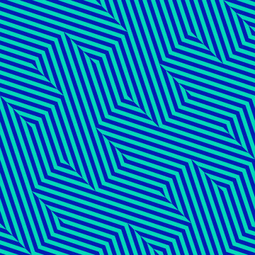Vector geometric lines seamless pattern. Bright colorful texture with diagonal stripes, broken lines, chevron, zigzag. Simple abstract geometry. Optical art. Neon blue and purple repeat background