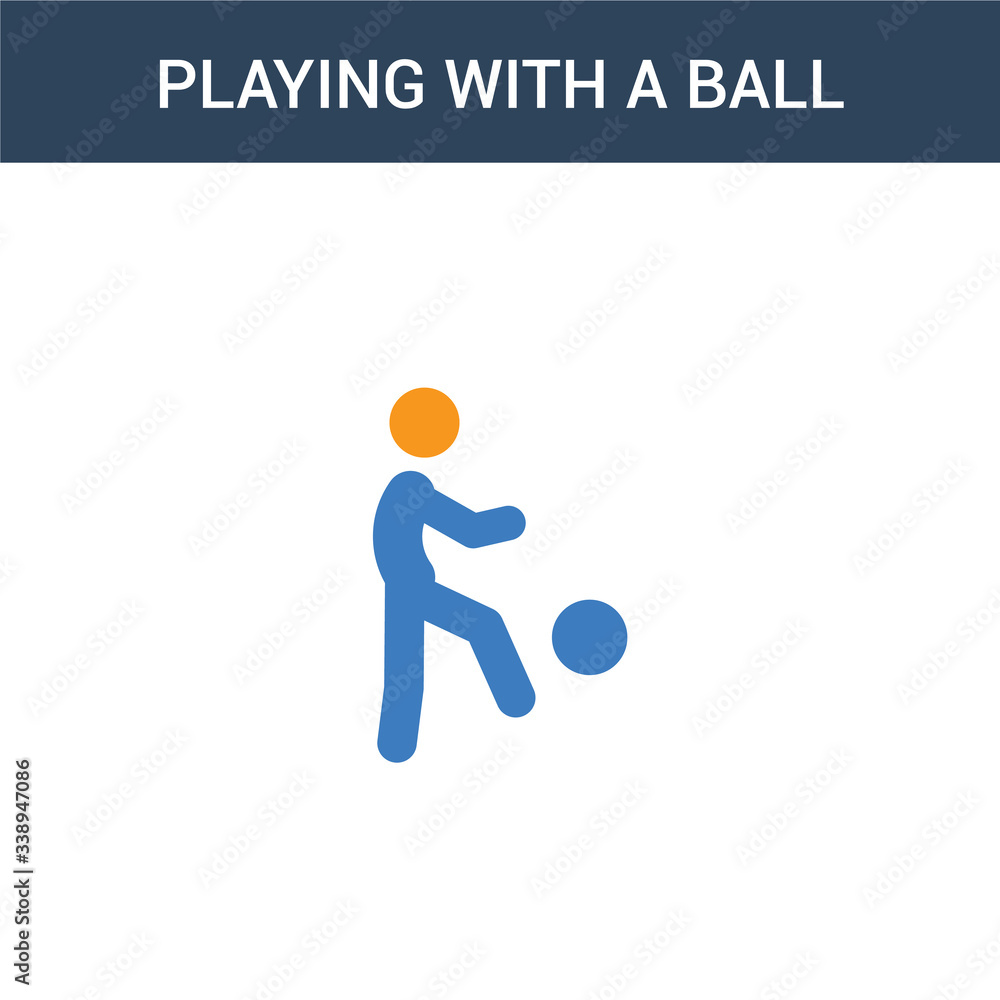 Poster two colored playing with a ball concept vector icon. 2 color playing with a ball vector illustration