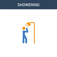 two colored Showering concept vector icon. 2 color Showering vector illustration. isolated blue and orange eps icon on white background.