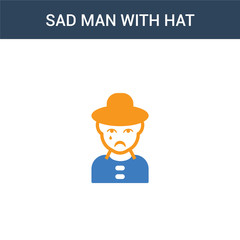 two colored Sad man with hat concept vector icon. 2 color Sad man with hat vector illustration. isolated blue and orange eps icon on white background.