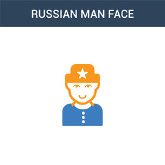 two colored Russian man face concept vector icon. 2 color Russian man face vector illustration. isolated blue and orange eps icon on white background.