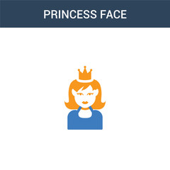 two colored Princess face concept vector icon. 2 color Princess face vector illustration. isolated blue and orange eps icon on white background.