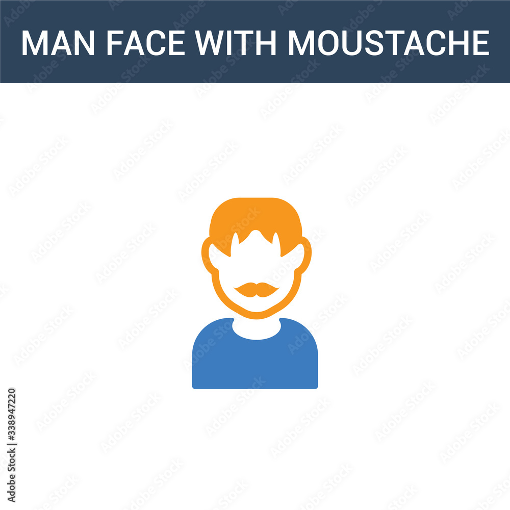 Poster two colored man face with moustache concept vector icon. 2 color man face with moustache vector illu