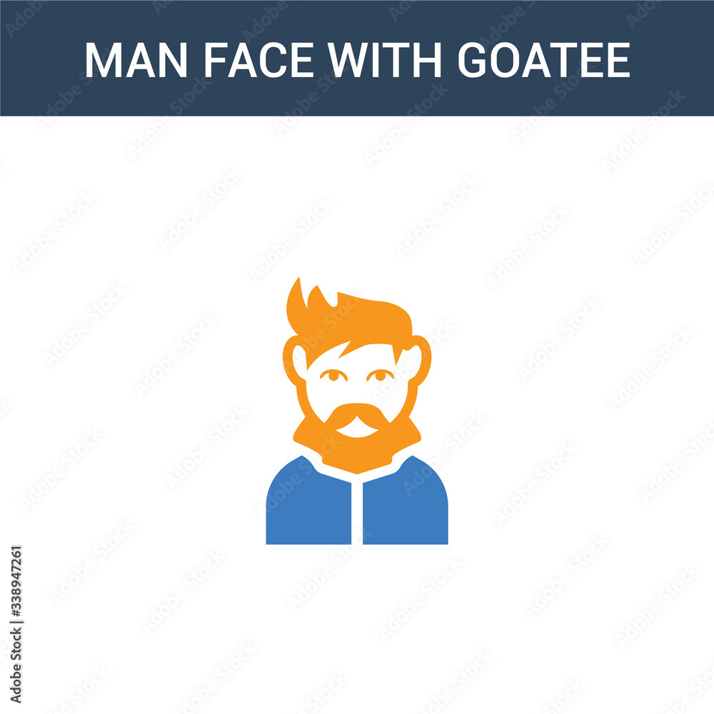 Poster two colored man face with goatee concept vector icon. 2 color man face with goatee vector illustrati
