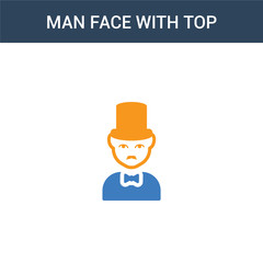 two colored Man face with top hat concept vector icon. 2 color Man face with top hat vector illustration. isolated blue and orange eps icon on white background.