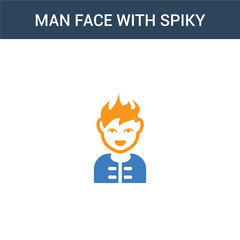 two colored Man face with spiky hair concept vector icon. 2 color Man face with spiky hair vector illustration. isolated blue and orange eps icon on white background.