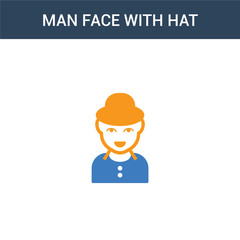 two colored Man face with hat concept vector icon. 2 color Man face with hat vector illustration. isolated blue and orange eps icon on white background.
