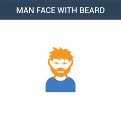 two colored Man face with beard concept vector icon. 2 color Man face with beard vector illustration. isolated blue and orange eps icon on white background.