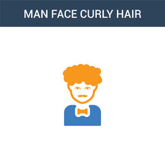 two colored Man face curly hair and moustache concept vector icon. 2 color Man face curly hair and moustache vector illustration. isolated blue and orange eps icon on white background.