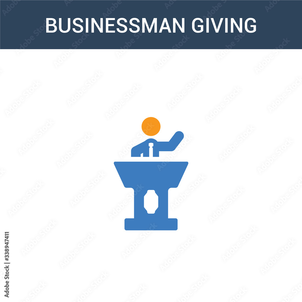 Poster two colored businessman giving a lecture concept vector icon. 2 color businessman giving a lecture v