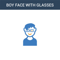 two colored Boy face with glasses concept vector icon. 2 color Boy face with glasses vector illustration. isolated blue and orange eps icon on white background.