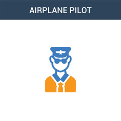 two colored Airplane pilot concept vector icon. 2 color Airplane pilot vector illustration. isolated blue and orange eps icon on white background.