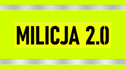 Milicja 2.0 logo concept, black text placed on a bright green - yellow background. After 1944 in many countries under the influence of the USSR the police were called militia as in Poland today  © stockcrafter