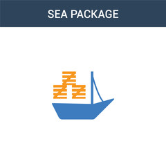 two colored sea Package concept vector icon. 2 color sea Package vector illustration. isolated blue and orange eps icon on white background.